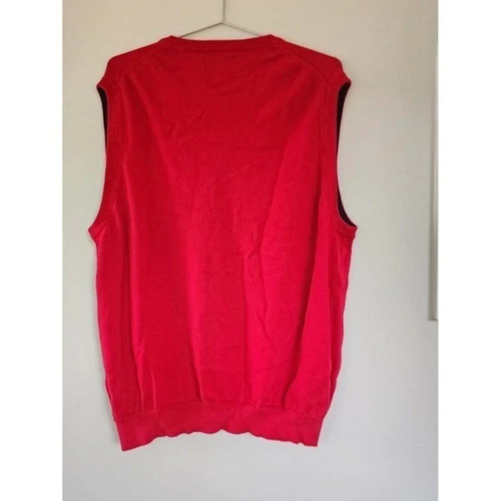 Chaps Sweater Vest Men L Red V-Neck Cotton Preppy Classic Layering